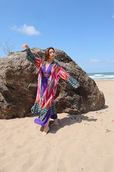 Su Koleksiyon Buhara Baskılı Boho Stil Kimono
