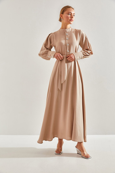 Bianco Lucci Modest Γυναικείο φόρεμα χιτζάμπ με κόσμημα με γιακά και μανίκια60151011