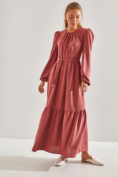 Bianco Lucci Modest Women's Three-Layer Flared Ayrobin Fabric Hijab Dress60151005