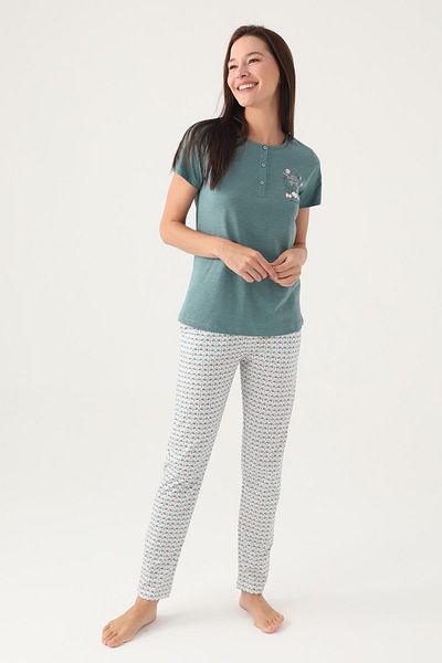 Arnetta Women's Pajama Set - Buttoned Collar, Pocket, Large Size, 100% Cotton