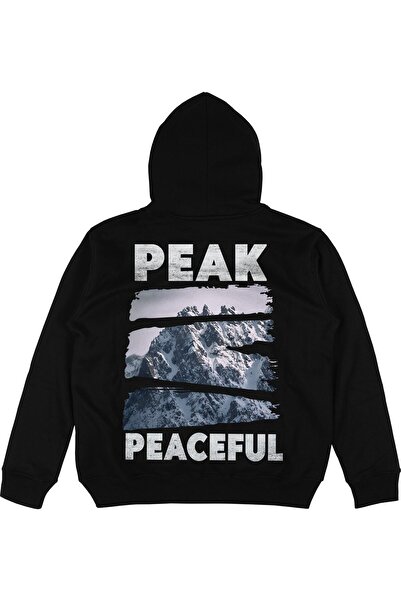 Adrift Hanorac cu glugă unisex negru supradimensionat Peak Peace