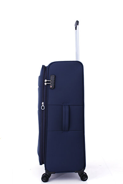 Pierre Cardin 4200 3'LÜ SET Ultra Light Hafif Lüx Kumaş Tekerlekli Valiz LACİVERT