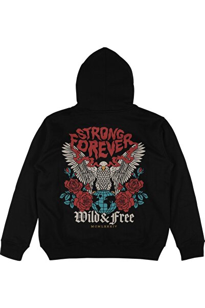 Adrift Hanorac cu glugă unisex Strong Forever Black Oversize