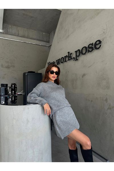 Laluvia Szürke legénynyakú kötöttáru szoknya szett