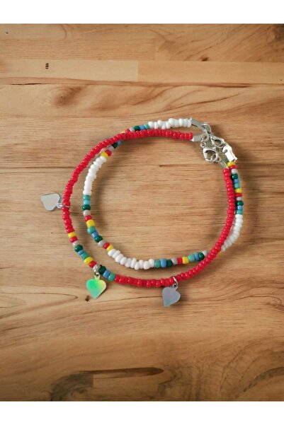 nasclaycollection 2-Piece Red and White Color with Anklet Heart
