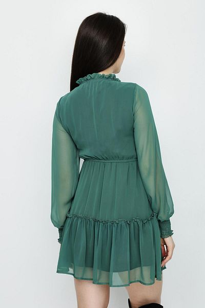 Select Moda Women's Green Balloon Sleeve Ruffle Chiffon Dress