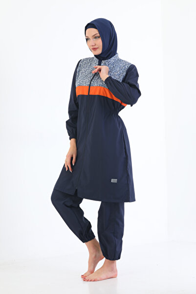 Elif Okur Tam Kapalı Mikro Tesettür Mayo Lacivert 7551