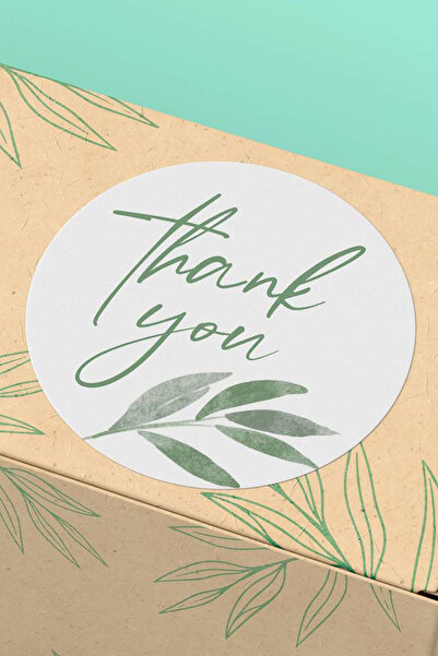 Basic Sense Thank You Sticker Teşekkürler Etiketi Yeşil Çiçek Desenli 3x3cm 90 Adet - ST2002