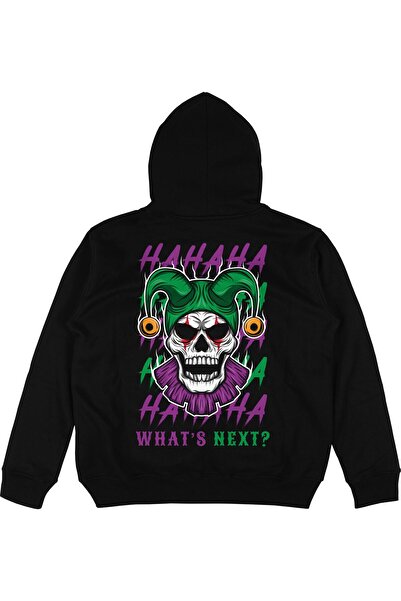 Adrift Hanorac cu glugă unisex negru, supradimensionat, Skull Joker