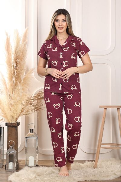trdpodyum Women's Buttoned Front Short Sleeve Baby Collar Pajama Set