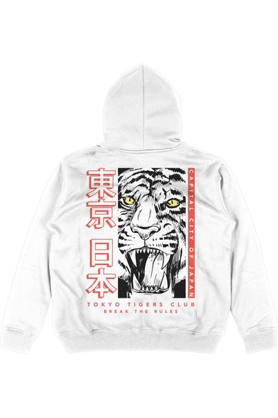 Adrift Hanorac cu glugă unisex supradimensionat Japan Tiger White