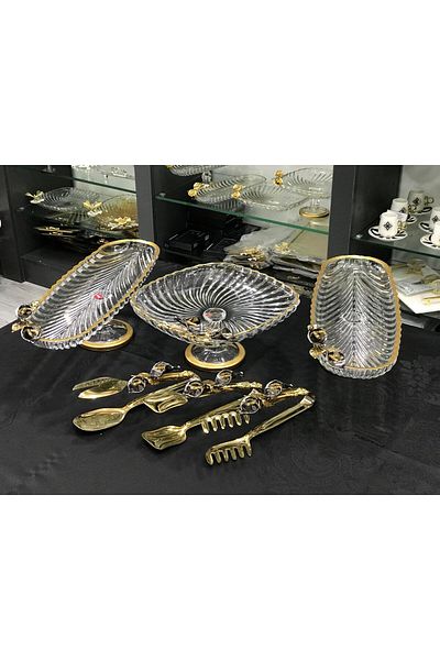 Santara AVANGARDE GOLD METAL GALA FLOWERY WONDERFUL PRESENTATION SET CONSISTE OF 3 TANES PRESENTATIONS AND SERVICE SET OF 3