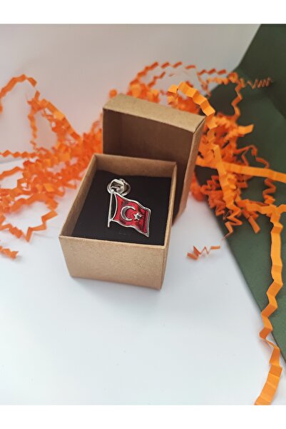 cacatasarım Dalgalı Türk Bayrağı Parlak Şeffaf Mineli Metal Gümüş Renk