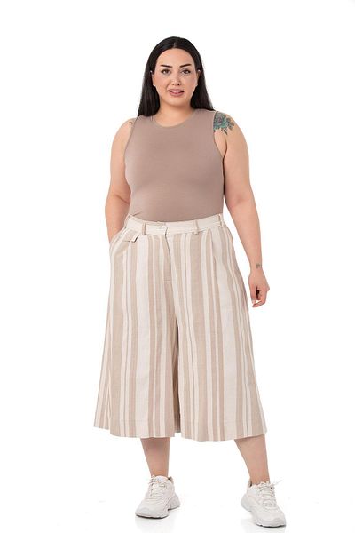 DISENTIS MODEST Plus Size Wide Leg Pocket Bermuda Beige Trousers