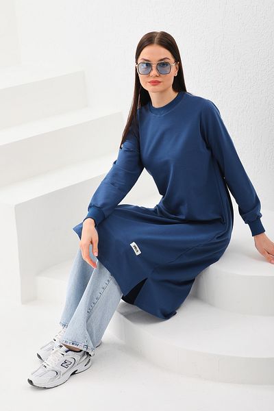 Elif Okur Indigo Long Hijab Sweatshirt Tunic - 110cm, Model 1200