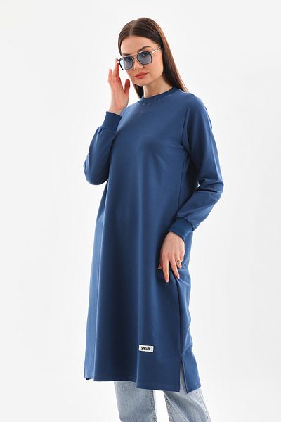 Elif Okur Indigo Long Hijab Sweatshirt Tunic - 110cm, Model 1200