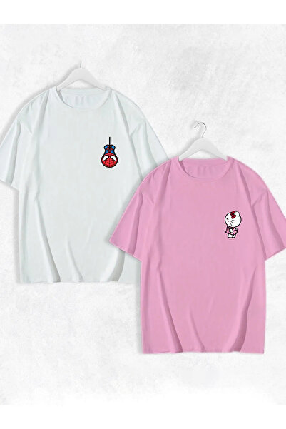 FULL TOLERANCE SPİDERMAN-HELLO KİTTY BASKILI ÇİFT KOMBİN T-SHİRT