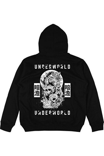 Adrift Underworld Μαύρο Oversize Unisex Φούτερ με κουκούλα Hoodie