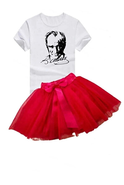 NOBLE STORE 23 أبريل فتاة عرض الزي منقوشة قصيرة الأكمام تي شيرت أبيض توتو تنو...