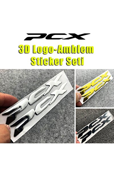 Honda Pcx Amblem Logo 3d Damla Sticker Yazı 2 Adet Set Siyah Renk