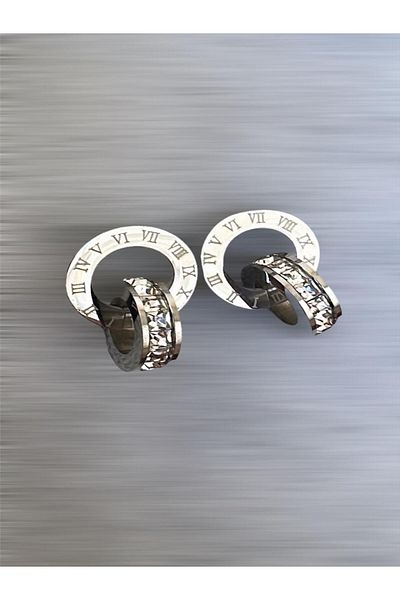 Quella Takı Steel Interlocking Hoop Silver Earrings