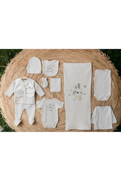 Necix's 6-Piece CUTE MONTHS BIRTH SET (10-Piece HOSPITAL EXIT, BABY BAG, SWADDLE, BLANKET, WIPES AND SOCKS SET)