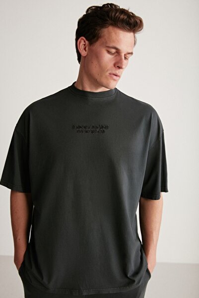 GRIMELANGE Jeffrey Men's 2 Piece Set Oversize Faded Effect Embroidered Anthracite Bottom-Top Suit