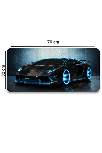 SonicTouch Геймърска подложка за клавиатура с тема Tron Race Car, неплъзгаща се, черна - 32x70 см, безшевна, за настолни компютри