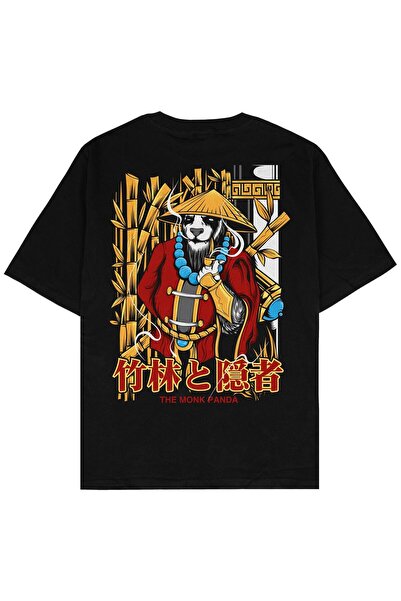 Adrift Монах Панда Siyah Овърсайз Унисекс тениска