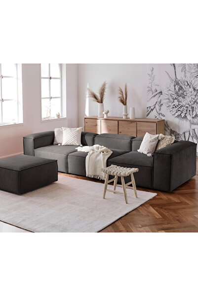 ERİZA Relax Soft 4 Modül Köşe Takımı (antrisit-kahve) keten 650