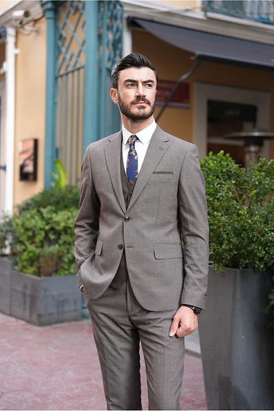 LONATOLİA Men's Combination Suit Swallow Collar Italian Cut Slim Fit Jacket Vest Pants