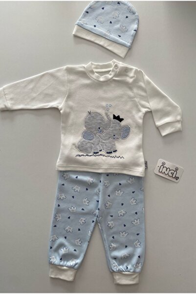 Balgüneş Tekstil İnci Serisi Sevimli Fil Bebek Takımı 3'lü Set %100 Pamuk