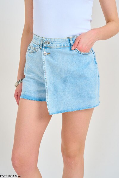 Liora Kadın Çift Düğmeli Jean Şort Etek