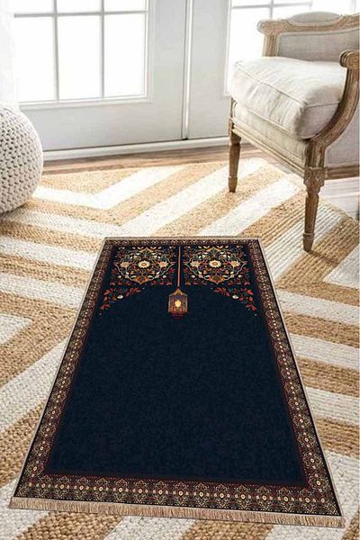 Pilloveland سجادة صلاة بقاعدة من جلد الغزال مقاس 70 × 120 سم - فانوس