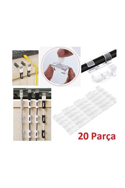 Temiz Pazar 20'li Yapışkanlı Kablo Sabitleyici Şeffaf Klips