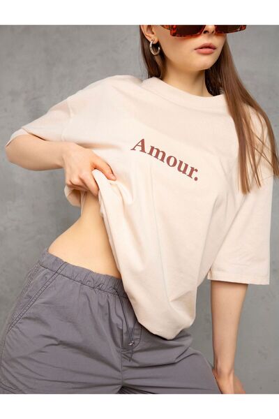 AMORE Unisex Oversize Yazı Detaylı T-Shirt