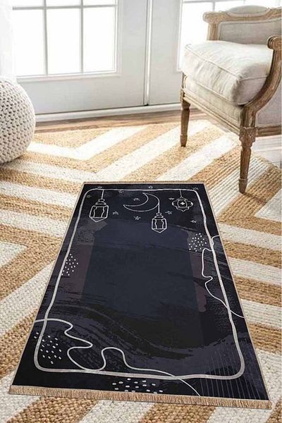 Pilloveland سجادة صلاة بقاعدة من جلد الغزال مقاس 70 × 120 سم - ليلية