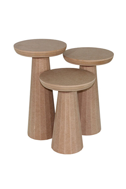 Bozkar Ahşap MANTAR SEHPA, SEHPA, DEKORATİF YUVARLAK SEHPA, MOBİLYA, 3'LÜ SET...