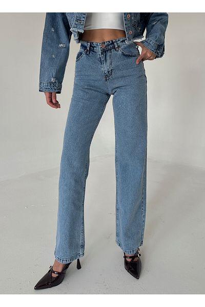Laluvia Hellblaue, schneegewaschene Palazzo-Jeans mit weitem Bein