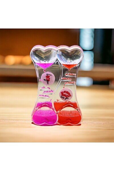 Genel Markalar Çift Kalpli Love Yazılı Hareketli Sıvı Kum Saati