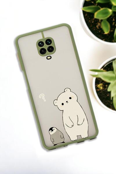 mooodcase Xiaomi Redmi Note 9 Pro Uyumlu Penguen ve Ayıcık Desenli Buzlu Şeffaf Lüx Telefon Kılıfı