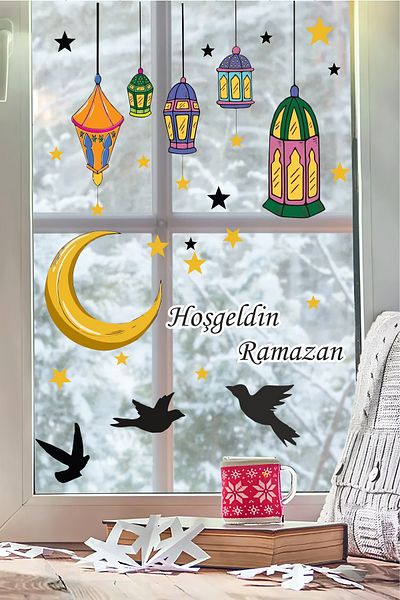 Grafikup Set de autocolante de bun venit pentru Ramadan, cu tematică de sticlă