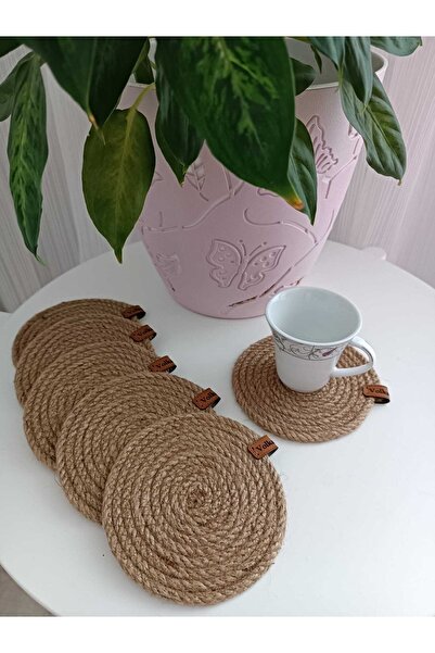 volkan inox Hasır 6’lı Bardak Altlığı 12 Cm Çay Fincan Kupa Mum Altlığı Dekoratif Supla