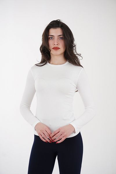 CHAURA Crew Neck Basic Long Sleeve Combed Cotton Blouse
