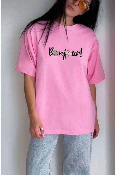 khufu Μπλουζάκι με λαιμόκοψη ΡΟΖ με στάμπα Oversize/Relaxed Cut Unisex