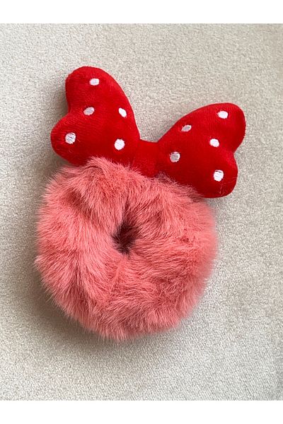 BURÇİN AKSESUAR Plush Red Bow Buckle Furry Bagel Buckle Bun Buckle