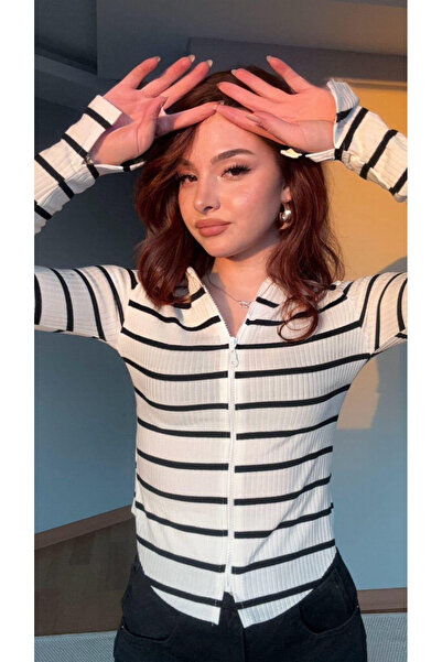 Toum Enya Takı Ribanalı Смугаста блузка з блискавкою