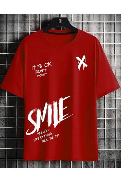 MAGORS Crew Neck Unisex Cotton SMILE Printed Black Youth Oversize T-Shirt and Kids T-Shirt
