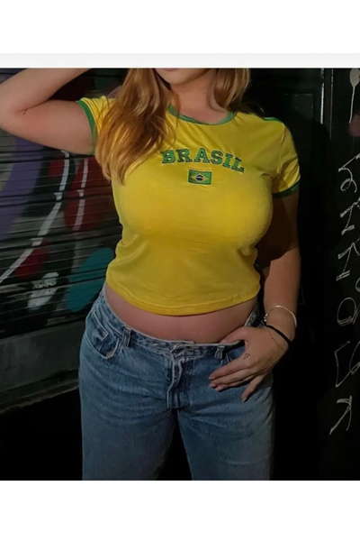 Köstebek Green Stripe Crop T-Shirt - Y2K Retro Brasil Design