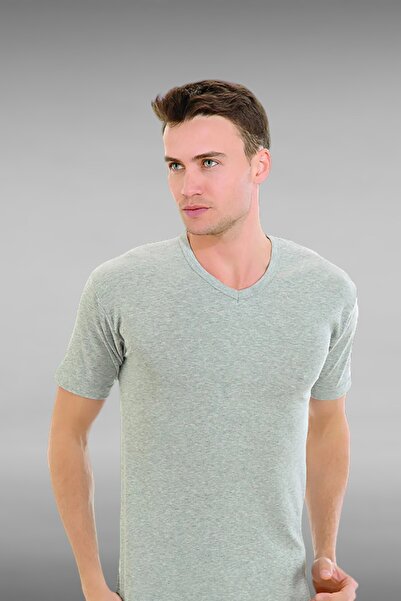 Ceylanoğlu Ribana Men's V-Neck Half Sleeve Undershirt-100% Cotton
